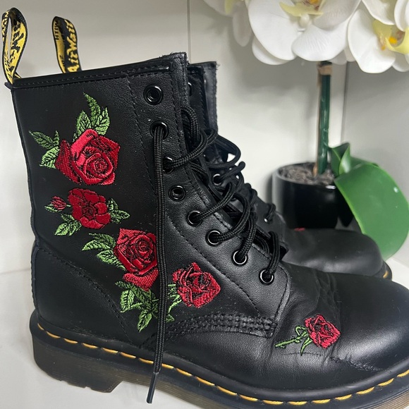 Dr. Martens Black Boots with Red Floral Embroidery - Picture 7 of 9